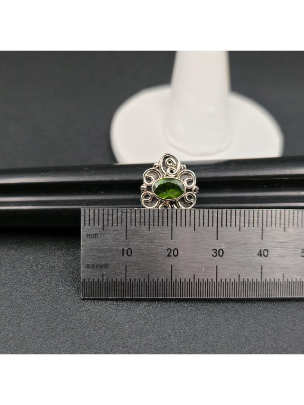 Size 6.25 Sterling Silver Filigree Russian Chrome Diopside Solitaire Ring A7486 - Picture 8 of 9